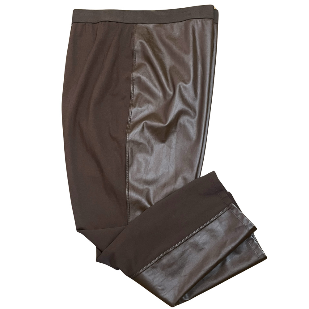 Roaman's Sz 30/32 3X Pull-On Leggings Pants PU Front w/Stretch Knit Back Brown